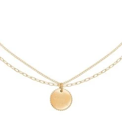 Collier Double Chaine Médaillon Chance (doré)