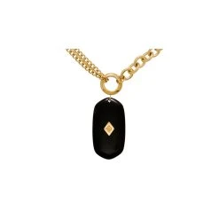 Collier Double Chaînes Maillons Et Pendentif Pierre Ovale (onyx)
