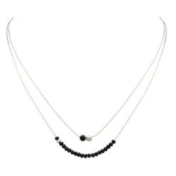 Collier Double Chaines (argenté Et Noir)