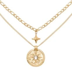 Collier Double Rangs Médaille étoile (doré)