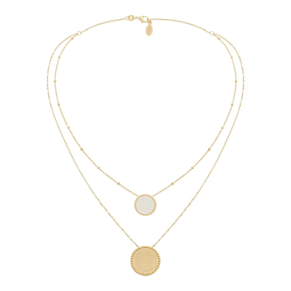 Collier Double Rangs Médaille Martelée (émail Blanc) 4 Collier Double Rangs Médaille Martelée (émail Blanc) – Image 2