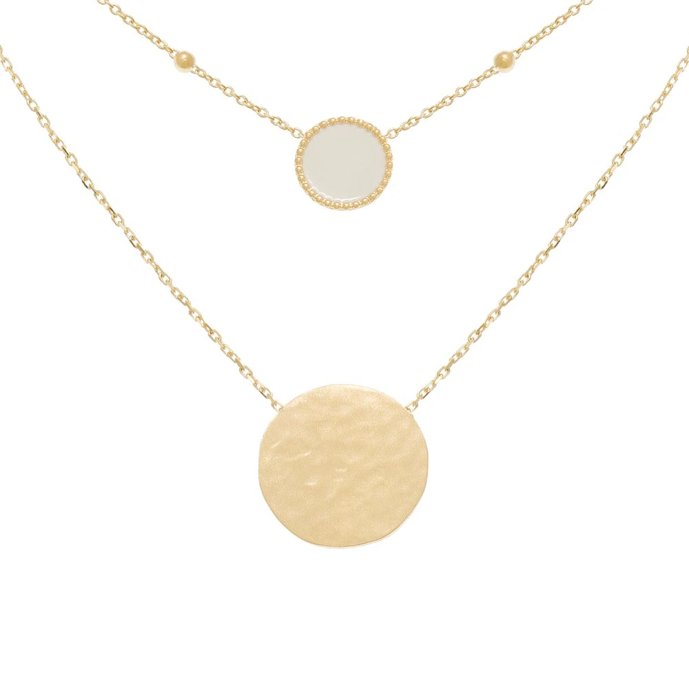 Collier Double Rangs Médaille Martelée (émail Blanc) 3 Collier Double Rangs Médaille Martelée (émail Blanc)