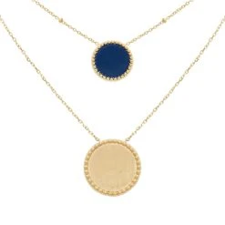 Collier Double Rangs Médailles (émail Bleu)