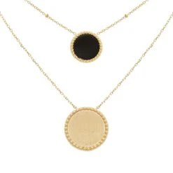 Collier Double Rangs Médailles (émail Noir)
