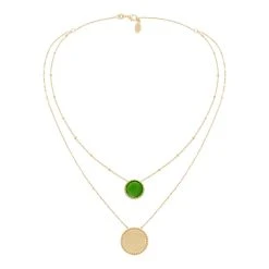 Collier Double Rangs Médailles (émail Vert) -Jollia Soldes Magasin collier double rang medaillon vert 1