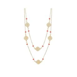 Sautoir Rosace Et Pierres Corail (plaqué Or)