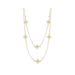 Sautoir Trèfles Et Pierres Nudes (plaqué Or)