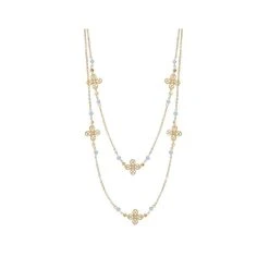 Sautoir Trèfles Et Pierres Turquoises (plaqué Or)