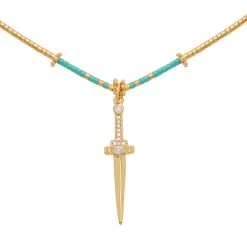 Colliers Superposés Pendentifs (turquoise) -Jollia Soldes Magasin collier epee perles bleu 1