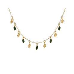 Collier Pampilles Feuilles Pierres (onyx Vert)