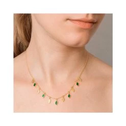 Collier Pampilles Feuilles Pierres (onyx Vert) -Jollia Soldes Magasin collier feuilles vertes