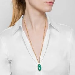 Collier Long Médaillon Cabochon (jade Vert) -Jollia Soldes Magasin collier long medaillon vert