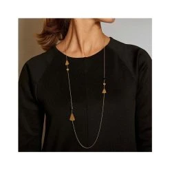 Sautoir Graphique Et Pierres (doré) -Jollia Soldes Magasin collier long triangle perle
