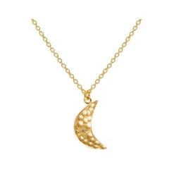 Collier Pendentif Lune Et Strass (plaqué Or)