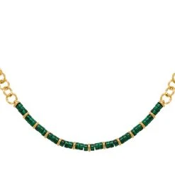 Collier Maillons Pierres (malachite) -Jollia Soldes Magasin collier maillon pierre vert dore