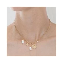 Collier Maillons Breloques Perles De Culture (doré) -Jollia Soldes Magasin collier maillons breloques nacre 2