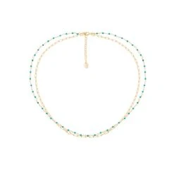 Collier Deux Rangs Maillons Et Pierres Fines (turquoise)