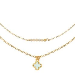 Collier Deux Rangs Croix Et Perles (blanc)