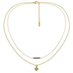 Collier Deux Rangs Croix Et Perles (noir)