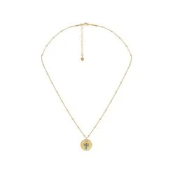 Collier Médaille Martelée Et Croix (turquoise/doré) -Jollia Soldes Magasin collier medaille croix bleu dore 1