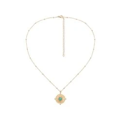 Collier Médaille Soleil (turquoise) -Jollia Soldes Magasin collier medaille soleil turquoise dore