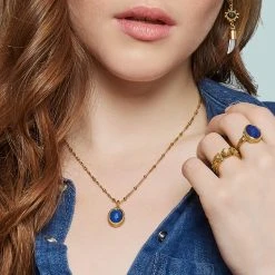 Bague Pierre Ovale (agate Bleue) -Jollia Soldes Magasin collier medaillon bleu 1