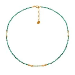 Collier Perles Fines Et Zircons (chrysoprase/turquoise)