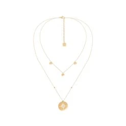 Collier 2 Rangs Médaille Zircon Et Pastilles (doré) -Jollia Soldes Magasin collier multi rangs medaille etoile zag 3