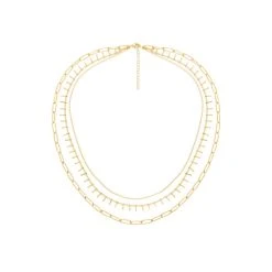 Collier Multirangs Maillons Gourmettes Et Pampilles (doré) -Jollia Soldes Magasin collier multirang maillon pampille dore