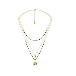 Collier Multirangs Perles Et Médaillon (plaqué Or) -Jollia Soldes Magasin collier multirang pierre noir 1