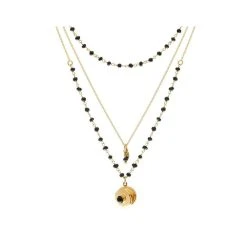 Collier Multirangs Perles Et Médaillon (plaqué Or) -Jollia Soldes Magasin collier multirang pierre noir 2