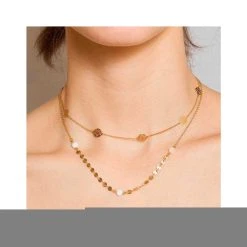 Collier Multirangs Chaîne Pastilles (doré) -Jollia Soldes Magasin collier multirangs chains perles blanc or pastilles2