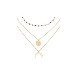 Collier Multirangs Perles Fines Et Corne (onyx)