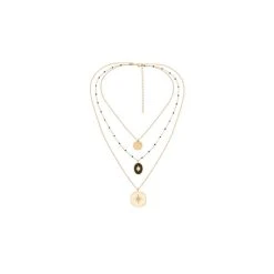 Collier Multirangs Noir étoiles Et Médaille -Jollia Soldes Magasin collier multirangs medaille etoile noir 1