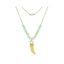 Collier Multirangs Perles Pendentif Corne (doré)