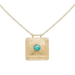 Collier Médaille Carrée Pierre (amazonite)