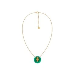 Sautoir Pierre Ronde Et Croix (amazonite) -Jollia Soldes Magasin collier pendentif pierre bleu croix