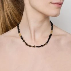 Collier Pierre Pépite Noir (doré) -Jollia Soldes Magasin collier pepite noir