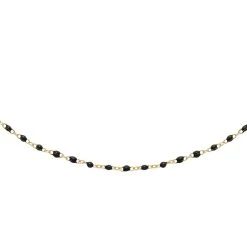 Collier Petites Perles émaillées Noires (doré)
