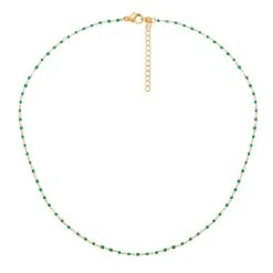 Collier Petites Perles émaillées Vertes (doré) -Jollia Soldes Magasin collier perle fine emaillee vert
