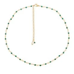 Collier Perles Fines Malachite (doré)