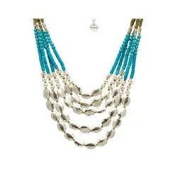 Collier Multi-chaînes Triples Couleurs (argente/turquoise/vert) -Jollia Soldes Magasin collier perles argente vert turquoise pendant zoom