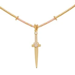 Colliers Superposés Pendentifs (corail) -Jollia Soldes Magasin collier perles dore epee 1