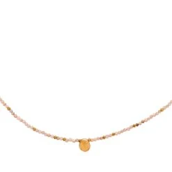 Collier Perles Et Pierres (rhodonite/tourmaline) -Jollia Soldes Magasin collier perles dores rose 1