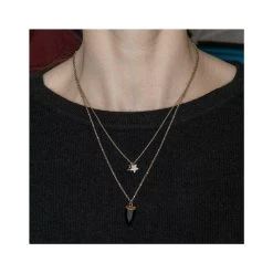 Collier Deux Rangs Dent Noire (doré) -Jollia Soldes Magasin collier pierre etoile ikita