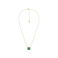 Collier Pierre Carrée (chrysoprase) -Jollia Soldes Magasin collier pierre vert dore2