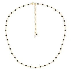 Collier Perles Fines Noires (acier Doré)