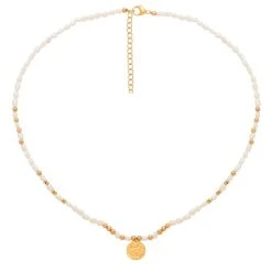 Collier Pierres Et Médailles Martelée (howlite Blanc) -Jollia Soldes Magasin collier pierres medaille martele dore 1 1