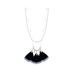 Collier Long Thalie 3 Plumes (noir Et Argenté)