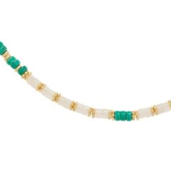 Collier Surfeur Pierres (turquoise/jade Blanc) -Jollia Soldes Magasin collier sufeur pierre bleu blanc 2